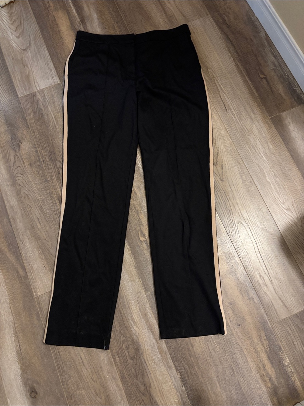 Black Track Pants with Tan Side Stripe